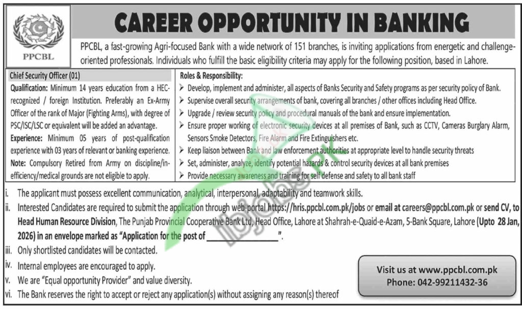 PPCBL Jobs 2026 Punjab Provincial Cooperative Bank Online Apply Advertisement