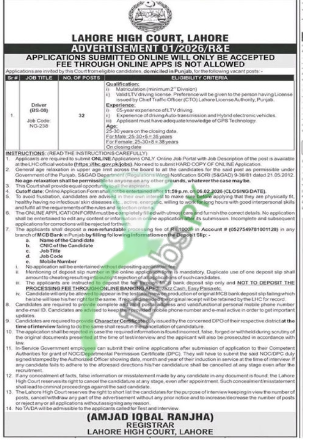 Lahore High Court Jobs 2026 Online Apply – Latest LHC Careers in Lahore (www.lhc.gov.pk
)