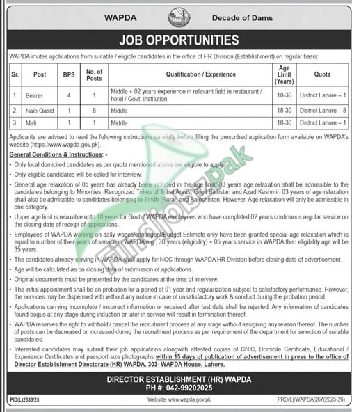 WAPDA Matric Base Jobs 2026 Online Apply – Latest Advertisement, Eligibility & Application Process
