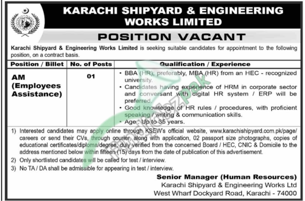 Join Karachi Shipyard KSEW Jobs 2026 – Online Apply, Last Date, Eligibility
