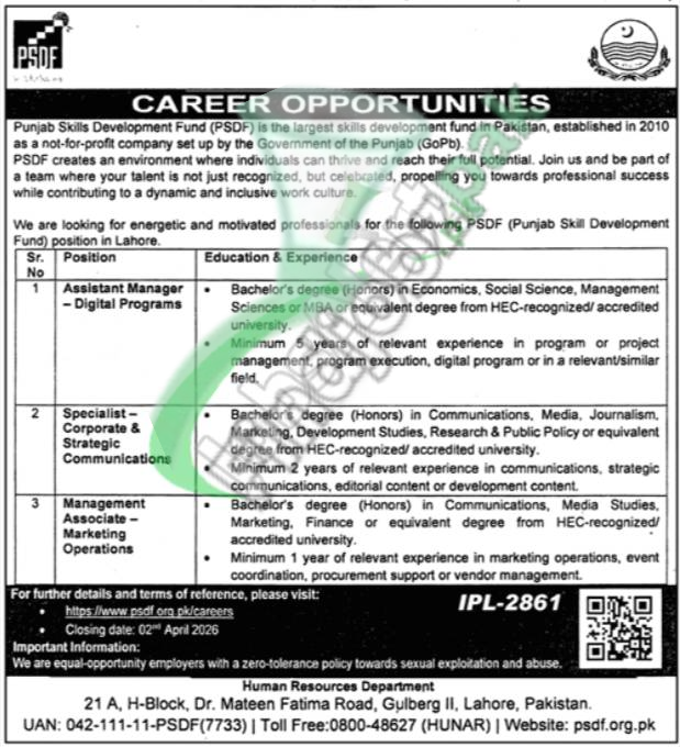 Assistant Manager Jobs in PSDF 2026 Apply Online | Punjab Skills Development Fund Jobs
